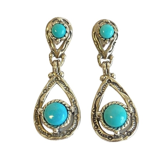 Carolyn Pollack Turquoise Earrings QT Quoc Sterling Silver Southwest Coastal 925 - Picture 1 of 10